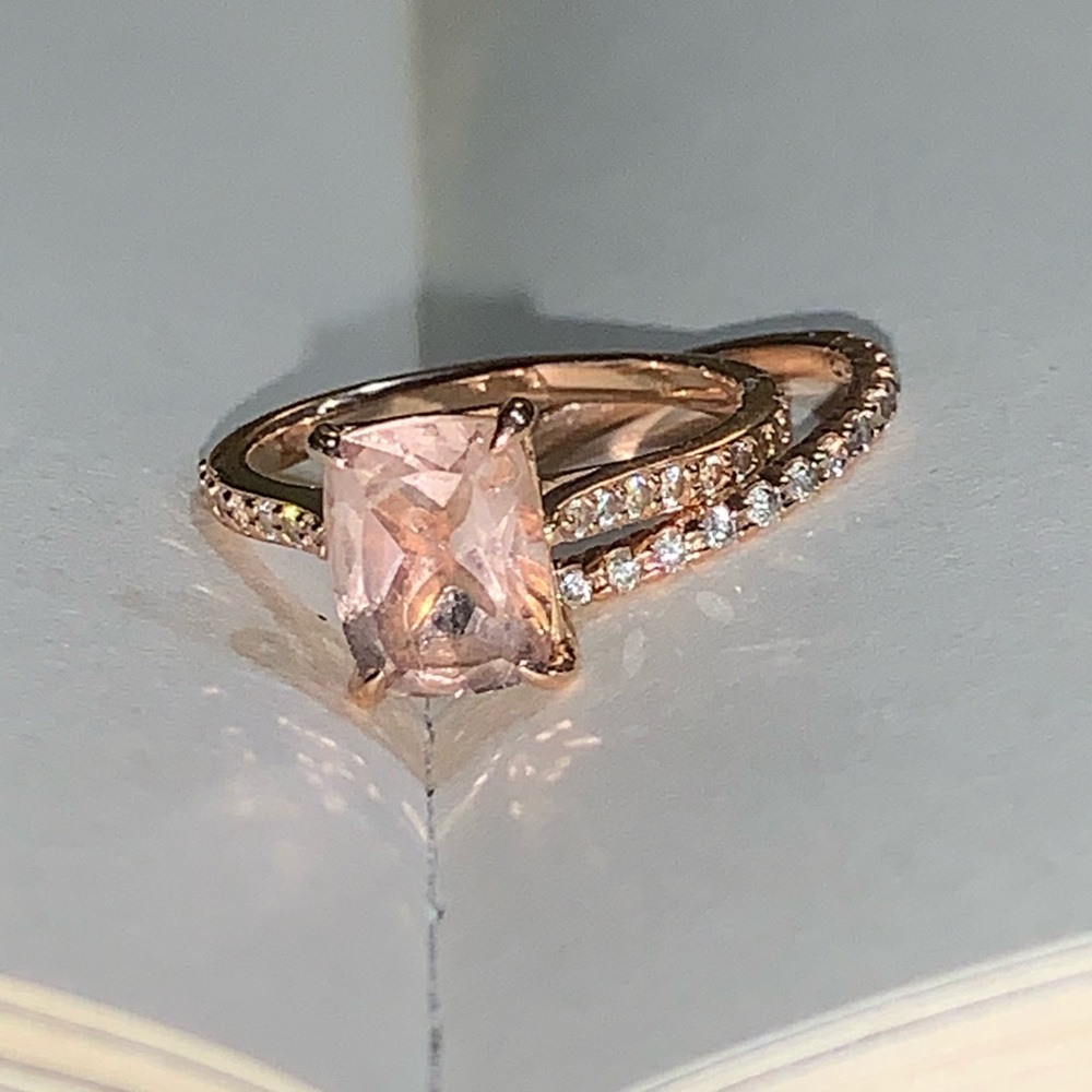 Morganite Engagement Ring and Diamond Band